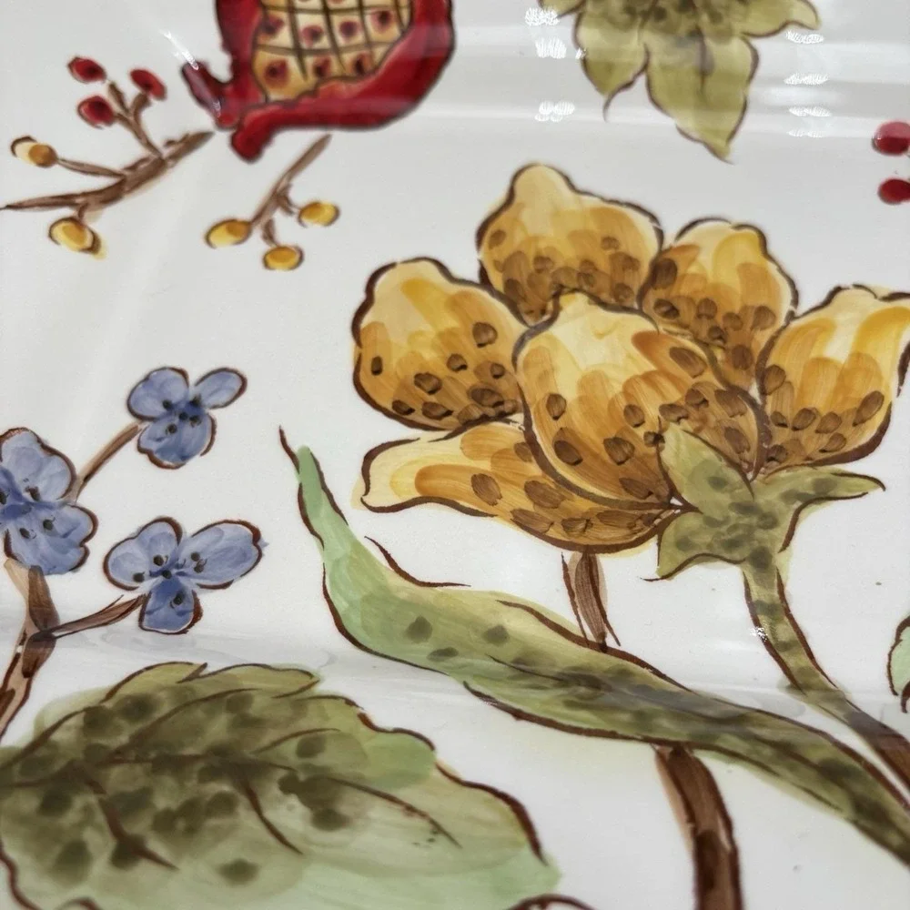 Maxcera Pomegranate Flowers Two Handle Serving Tray Vintage VGUC